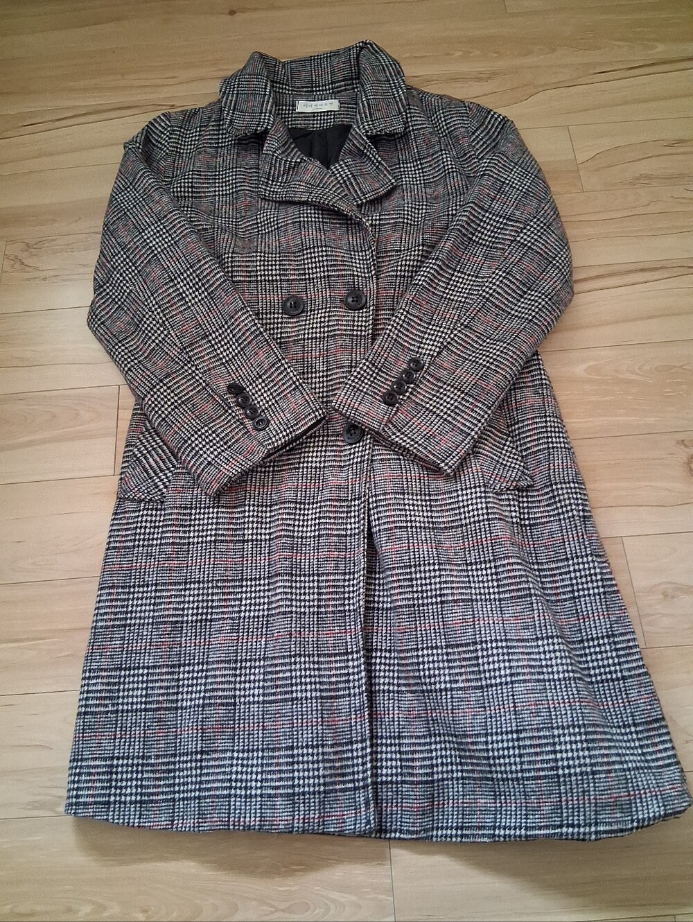 WOOL BLEND PLAID DOUBLE -BREASTED WOMEN'S COAT